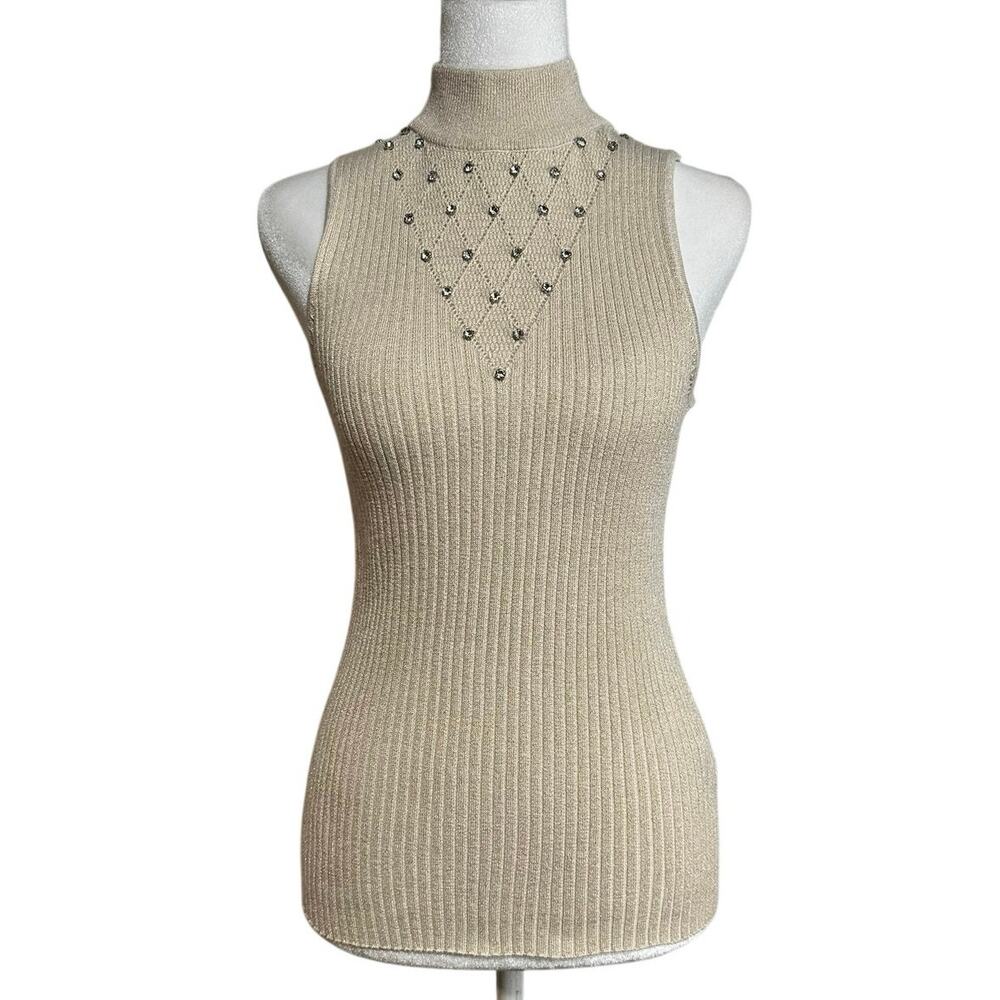Carmen Marc Valvo shimmer mock neck tank top